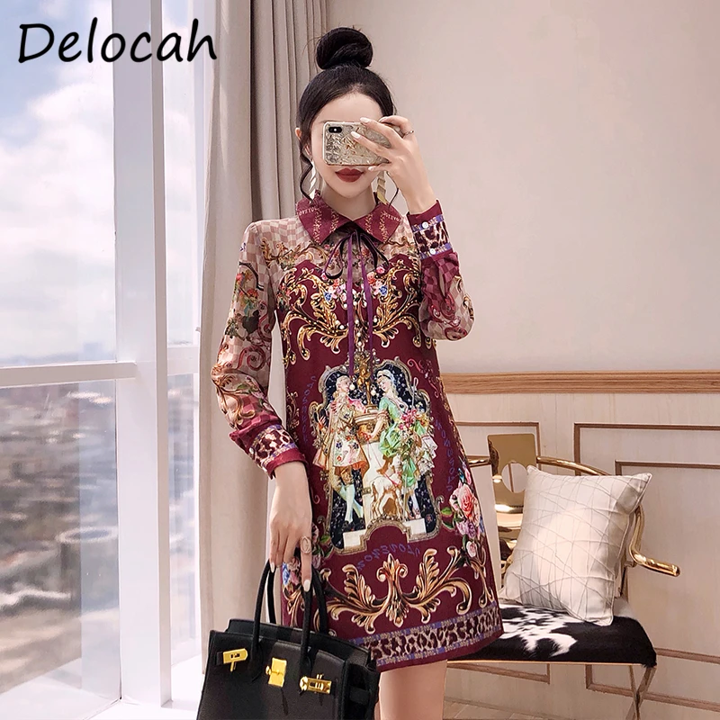 

Женское Короткое платье-трапеция Delocah, вечерние платья трапециевидной формы с длинным рукавом и бусинами в винтажном стиле, лето 2019