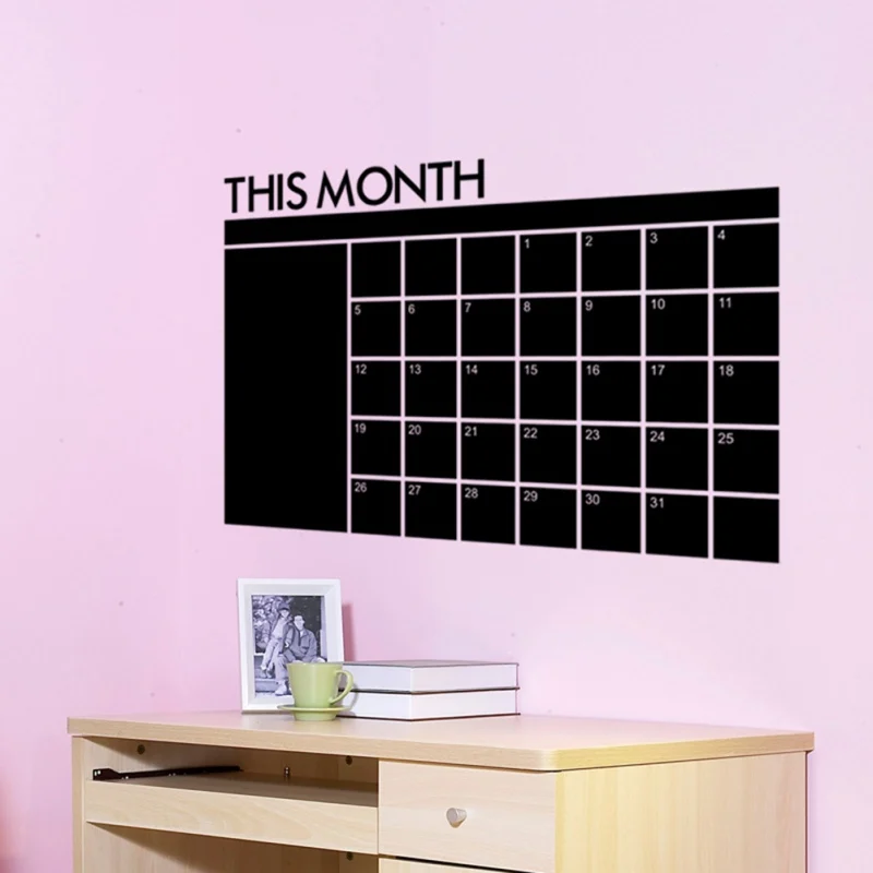

ZL Month Calendar Chalkboard Removable Planner Wall Stickers Black Board Office School Vinyl Decals Supplies