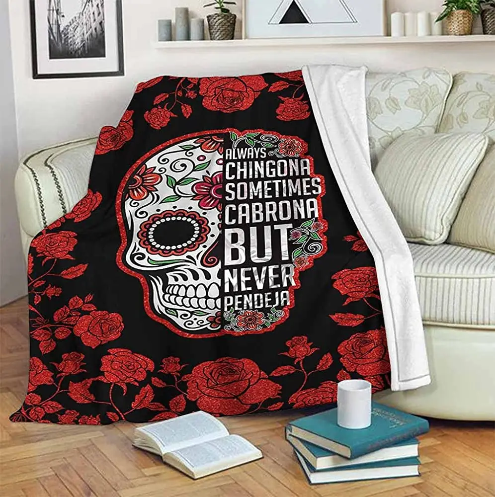 

Trendycustom Always Chingona Latina Women Blanket Rose Skull Blanket Gift for Girls Family Birrthday Gift Home Decor Bedding