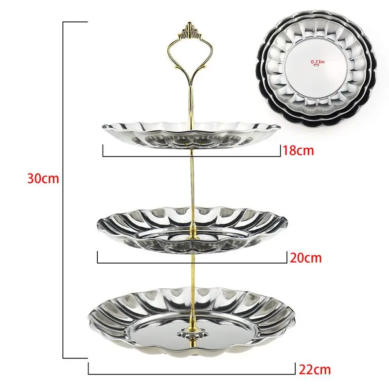 Fruit Plates 3-Tier Stainless Steel Cake Wedding Stand Fruits Desserts Candy Cheese Tableware Display for Home Pa | Дом и сад