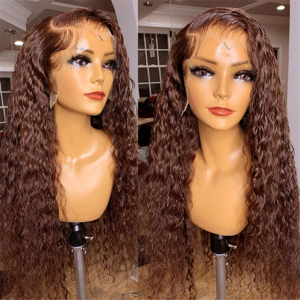 

Curly Lace Front Wig Pre Plucked Brown Human Hair WIgs 180% Density Deep Curly Remy Hair Lace Closure Wigs for Black Women