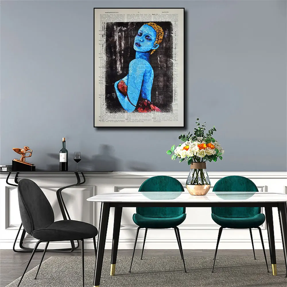 Абстрактный граффити синяя девушка искусство на литературном плакате Печать