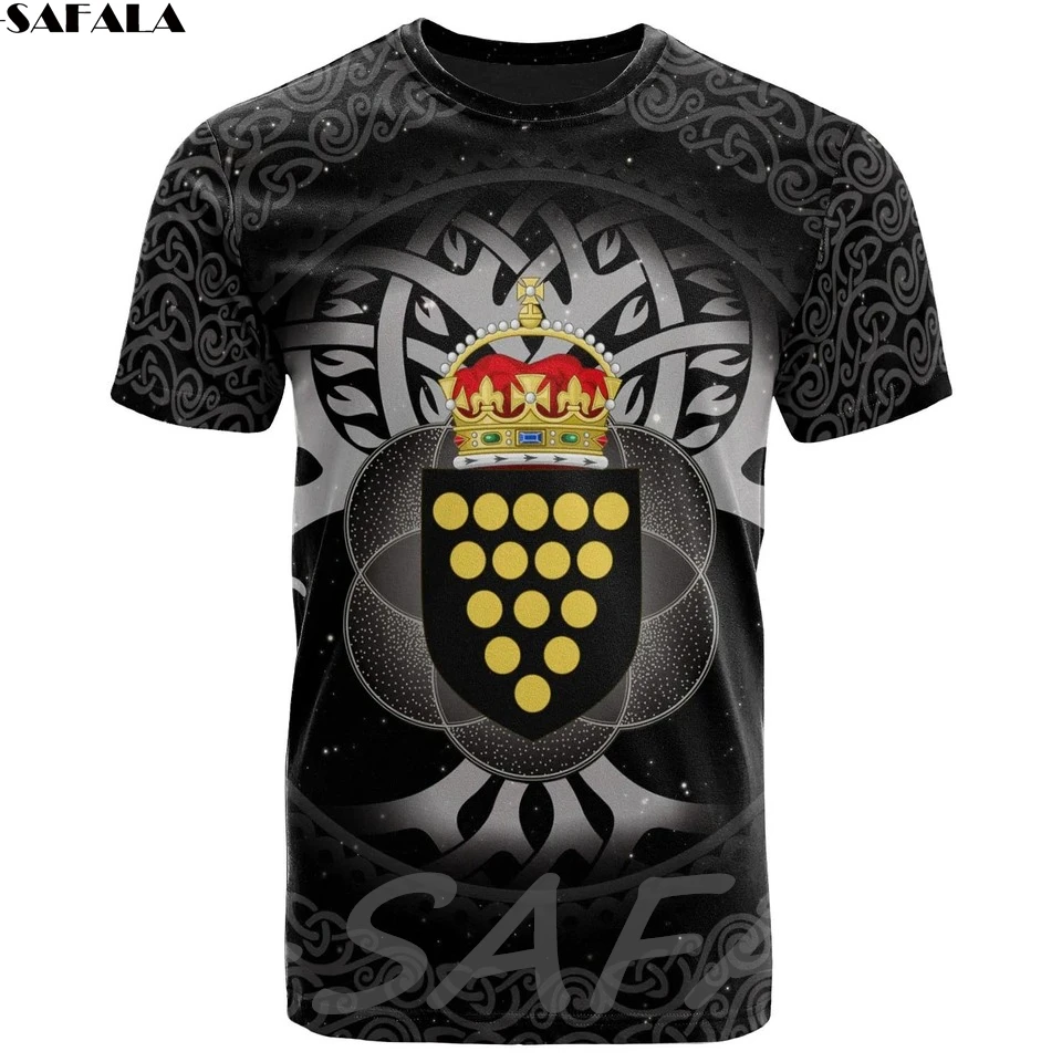 

England Cornwall Celtic Coat of Arms Tree of Life 3D Printed High Quality Milk Fiber T-shirt Round Neck Men Female Casual Tops