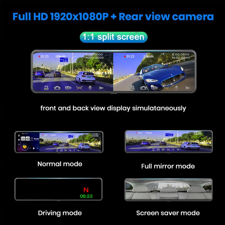 WHEXUNE двойной FHD 1080P 4G Android 12 дюймов потоковые медиа Автомобильное зеркало заднего
