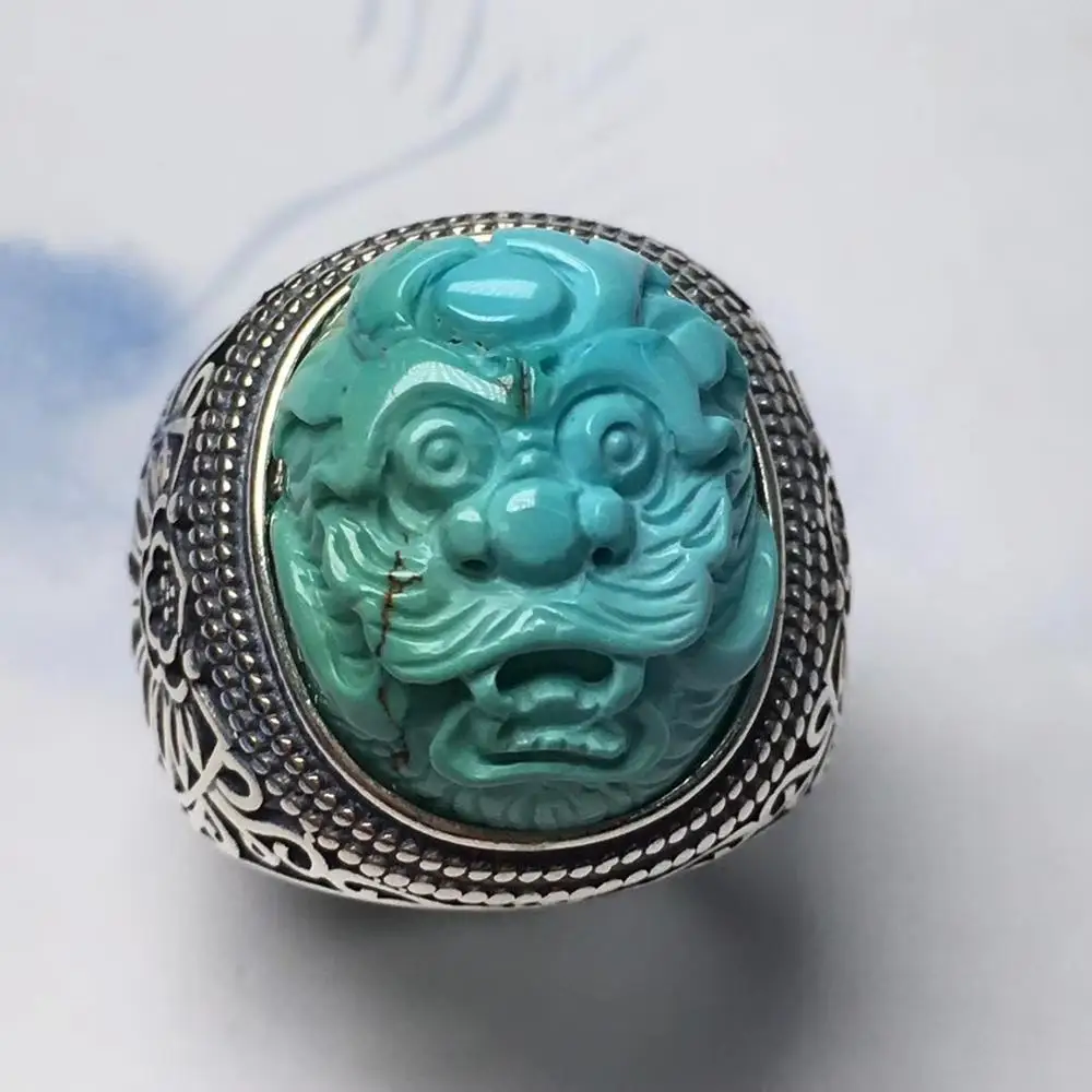 Естественный бирюзово зеленый дракон голова Кристалл регулируемое женское