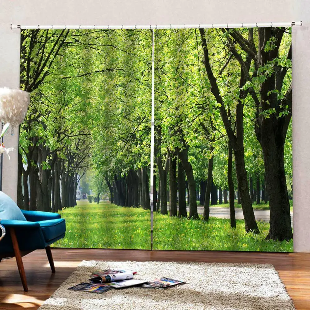 Modern Park woods lawn Trail 3d landscape Curtains Digital Print For Living room Bedroom Sunshade Blackout Drapes Indoor Sets | Дом и сад