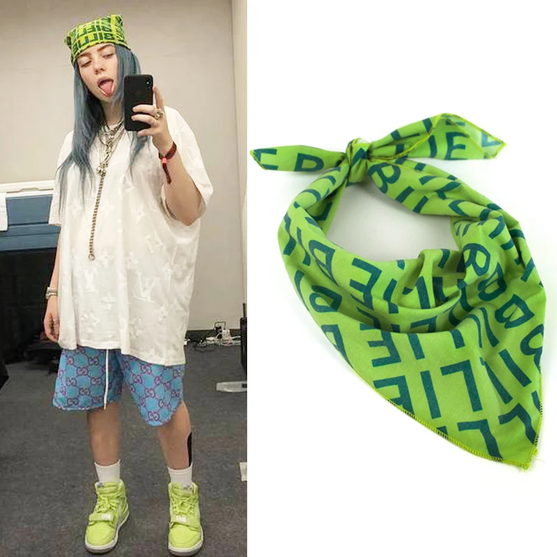 Billie Eilish бандана головные уборы повязки Зеленый квадратный шарф Косплей Реквизит унисекс Billie Eilish повязка для волос