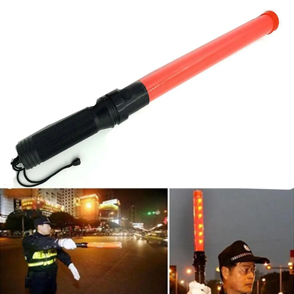 

40cm Led Traffic Wand 50 Lumen Small Red LED Safety Signal Baton Work Light Flashlight with Cone Flashing Modes Battery Powered