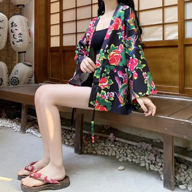 New Loose Beach Flower Cardigan Asian Fashion Women Harajuku Japanese Kimono Cosplay Style Tops Blouse Yukata Clothing 2021 |