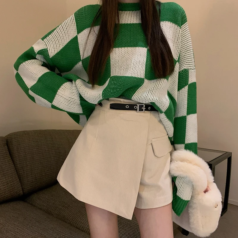

2021 autumn and winter fashion joker high waist irregular A wide leg pants slim and slim corduroy shorts boots pants women