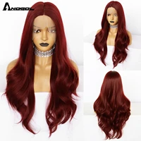 anogol synthetic wigs 30inch tpart lace wig rufous red body wavy natural reddish brown wave fiber hair for black woman daily use