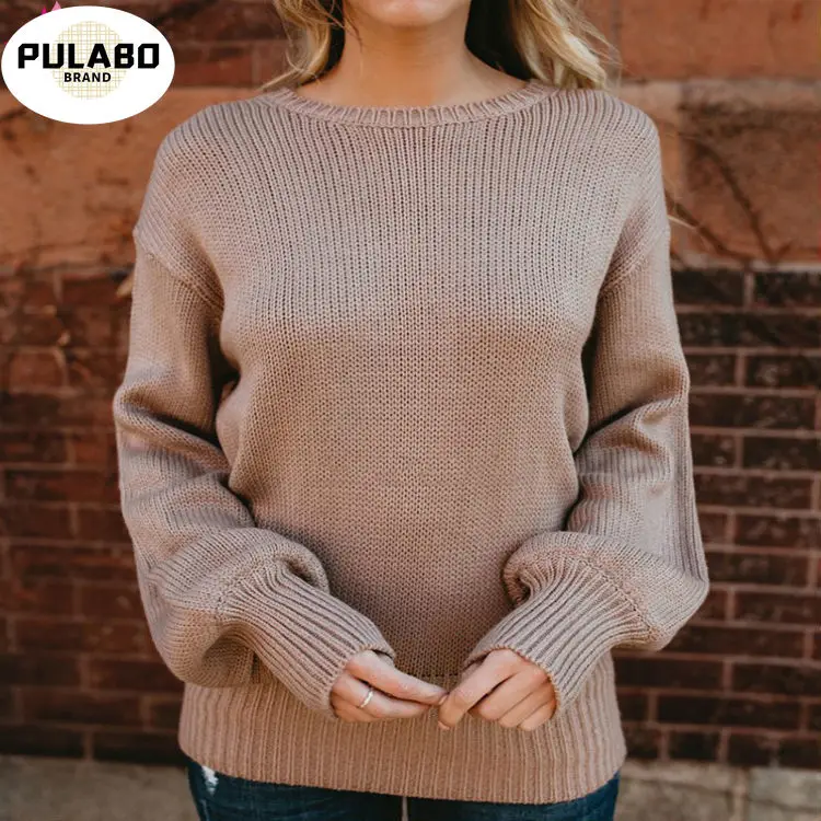 Женский трикотажный свитер с открытой спиной пуловер круглым вырезом и бантом