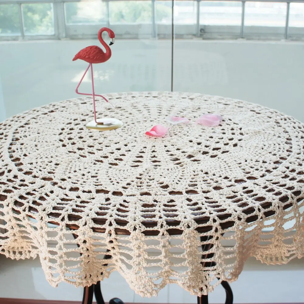 Pa.an ручной работы круглая скатерть скатерти вязание крючком бежевого и белого