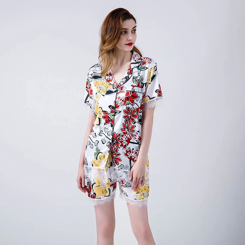 Женский пижамный комплект с отложным воротником удобная пижама в простом стиле