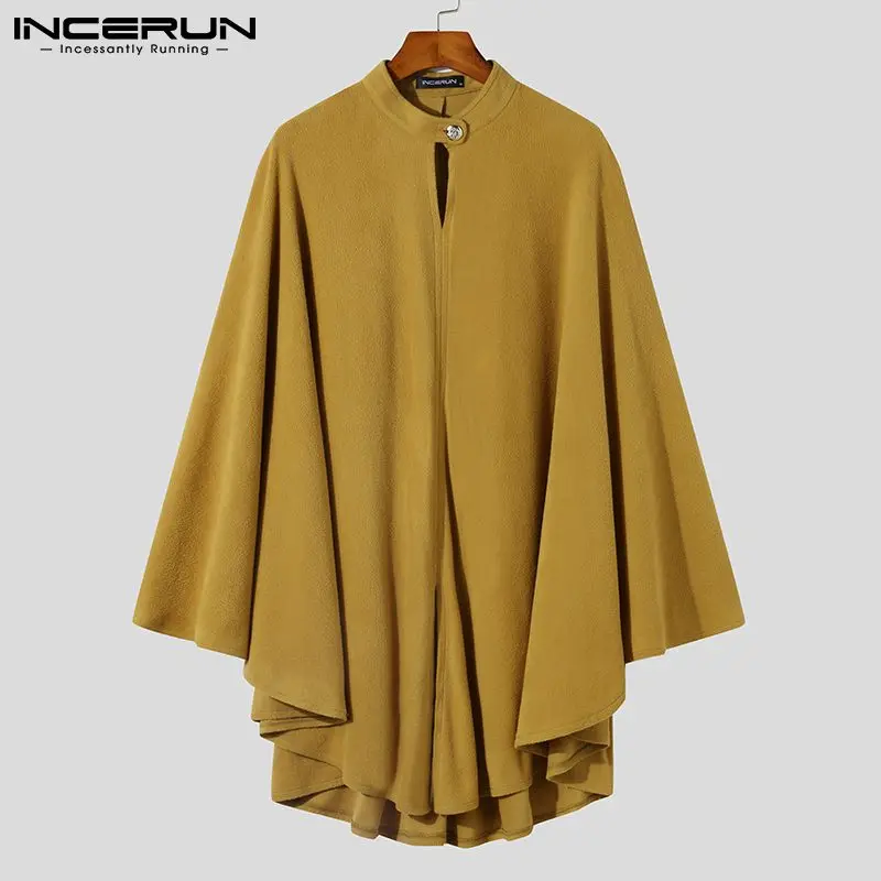 

Мужская накидка 2021, однотонные ВИНТАЖНЫЕ пальто с воротником-стойкой, уличная одежда, необычный Тренч, свободные повседневные мужские понч...