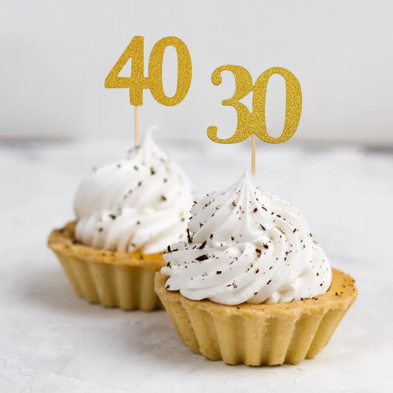 10 шт. золотой блестящий топ для торта на день рождения свадьбу Декор цифра флаги