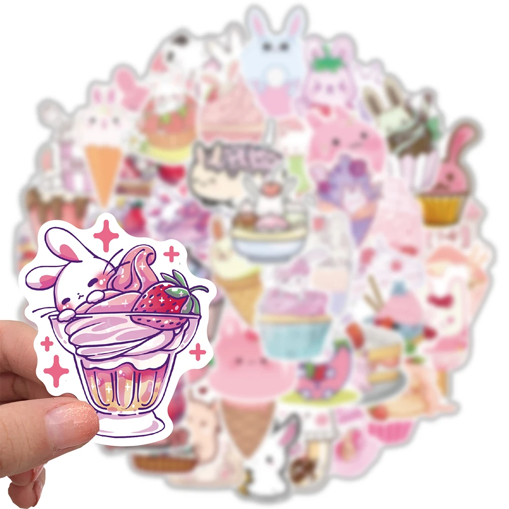Pegatinas de conejo Kawaii de postre, calcoman&iacute;as de comida rosa, bricolaje, tel&eacute;fono, diario de recortes, port&aacute;til, pegatinas de juguete para ni&ntilde;os impermeables, 10/30/50 Uds.-1