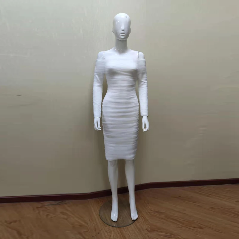 Модное коричневое женское платье высокого качества Сетчатое с открытыми плечами