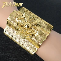 zeadear jewelry big bangle romantic hollow flower style for women copper gold planted adjustable gift party engagement wedding