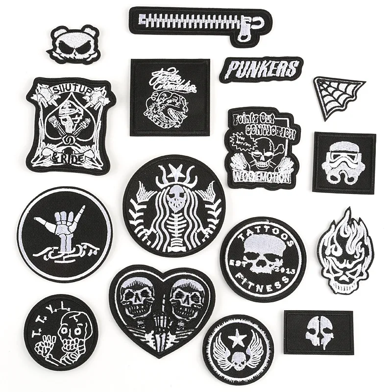 

Hot Sale Patches Black And White Personality Pattern Patch Clothing Accessories Badge Computer Embroidered Cloth Stickers