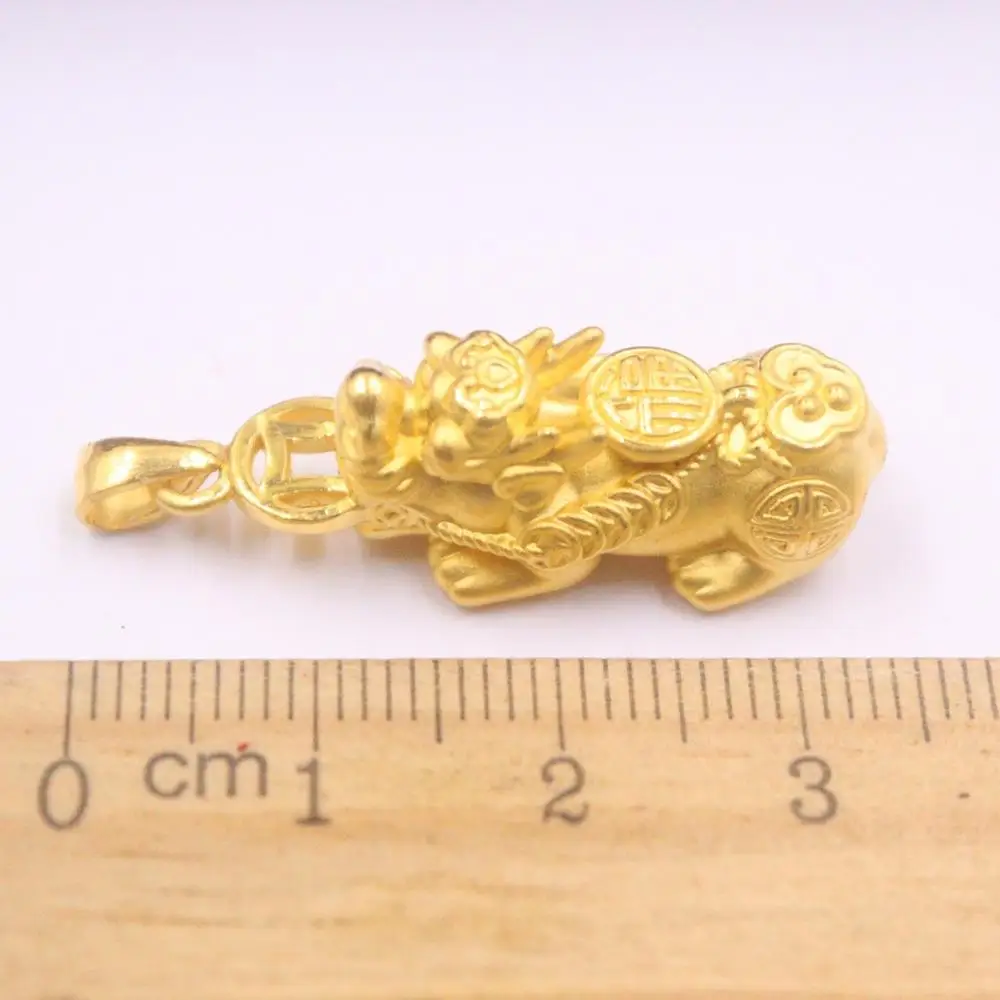 

Fine 999 Pure 24K Yellow Gold Pendant 3D Luck Bless Ruyi Fu Pixiu Bead Pendant 2.3-2.5g 35x11mm Women Men Gift