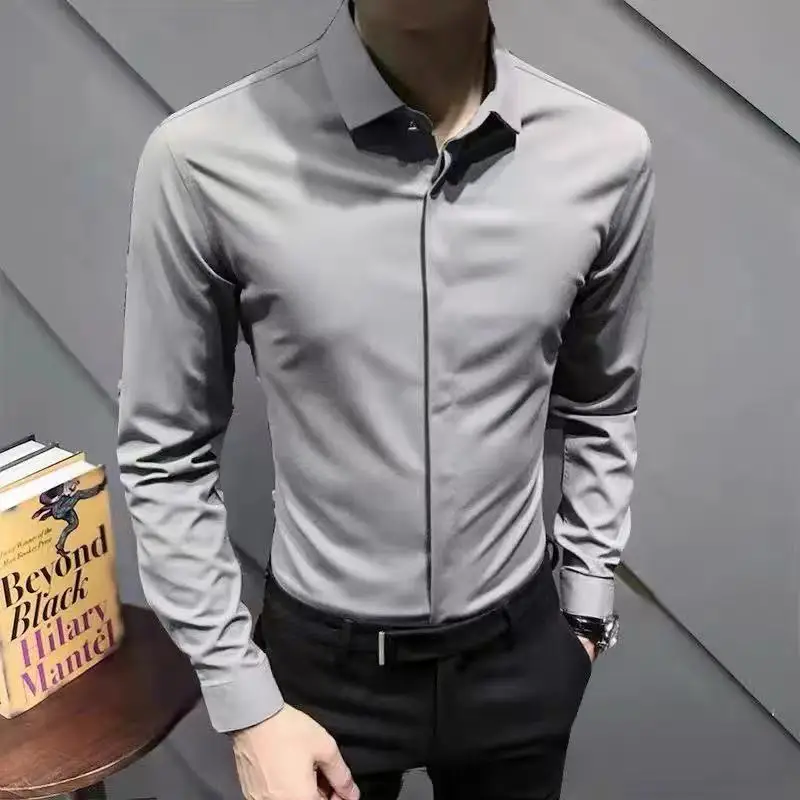 

Мужская однотонная деловая рубашка, Повседневная Облегающая рубашка с длинным рукавом, O788, весна-осень 2022
