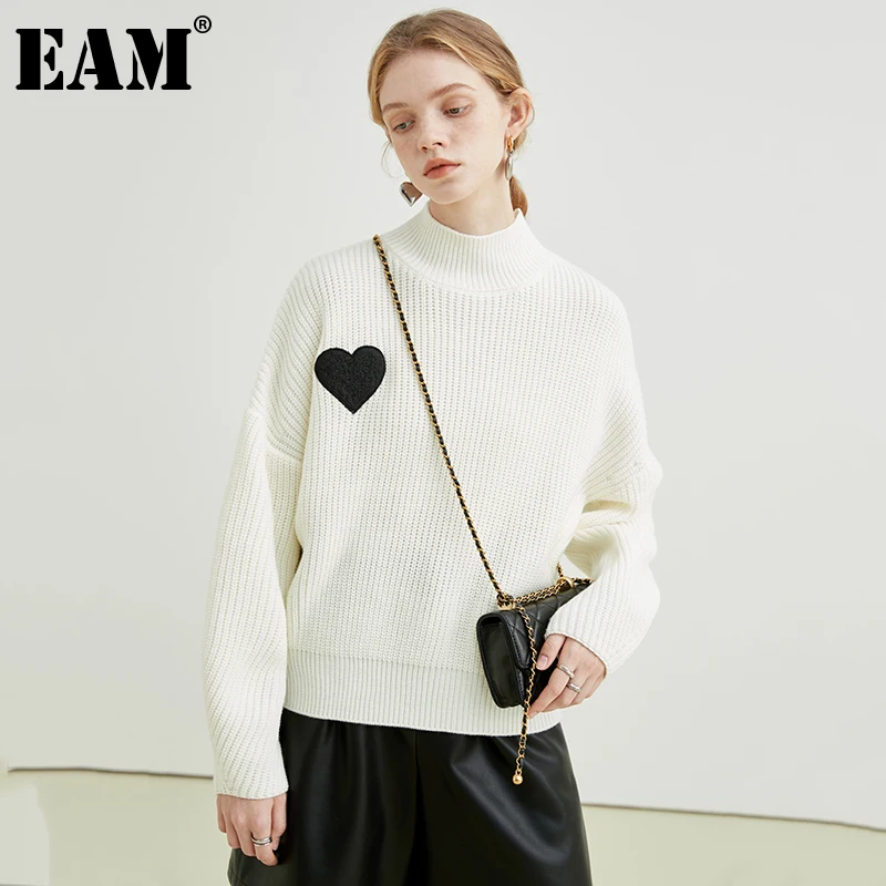 

[EAM] Beige Big Size Knitting Sweater Loose Fit Turtleneck Long Sleeve Women Pullovers New Fashion Autumn Winter 2021 1DE3336