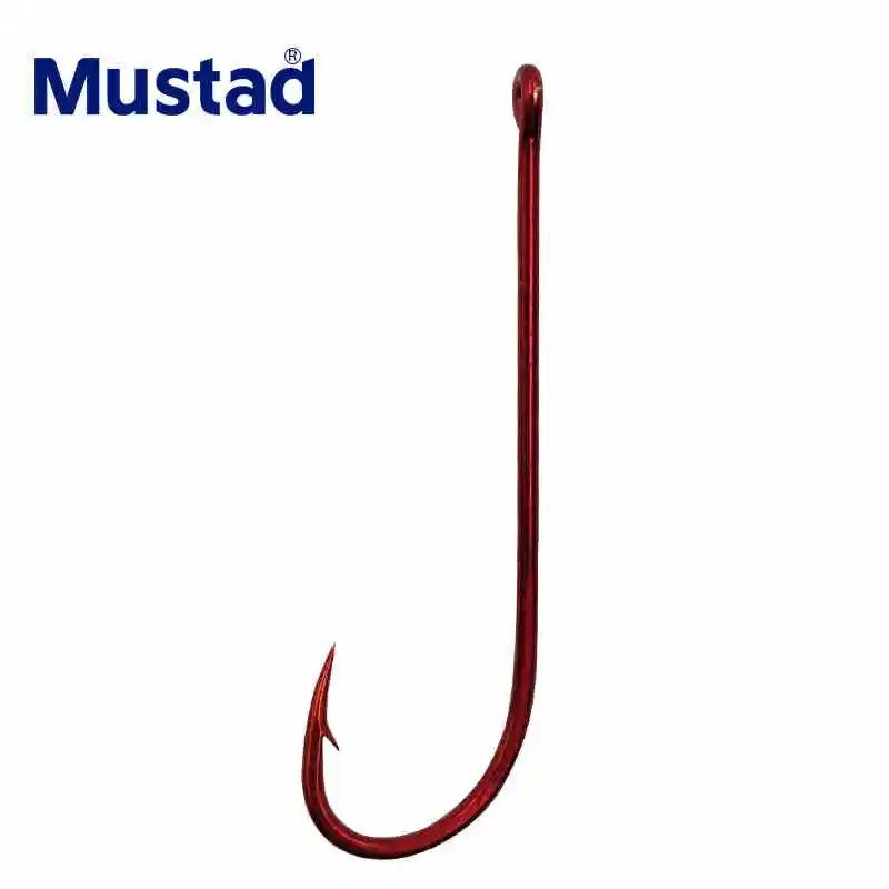 10pack Original Mustad Barbed Hooks Sea Fishing Hook 90234 Long Red Blood Worm Live Bait Hooks Crooked Mouth Conger Eel Hooks