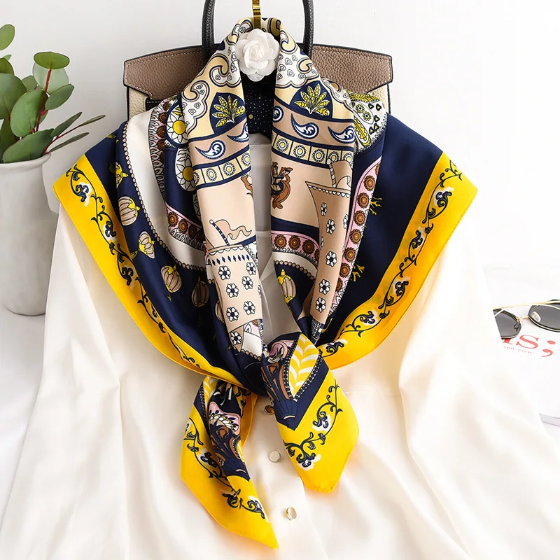 

Весенний шелковый шарф квадратной формы для женщин с отложным воротником, Пашмина, повязка для головы Хиджаб Платки 2021 дизайн печати женски...