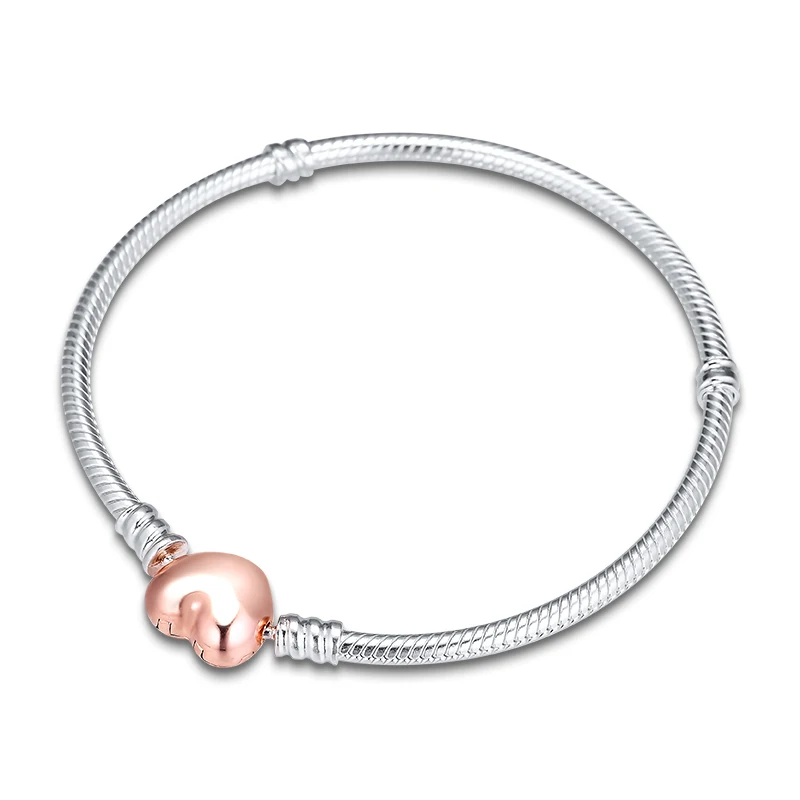 

Bracelet For Women Rose Heart Clasp Snake Chain Bracelets 925 Sterling Silver Jewelry Femme Pulseira Plata de ley Armband