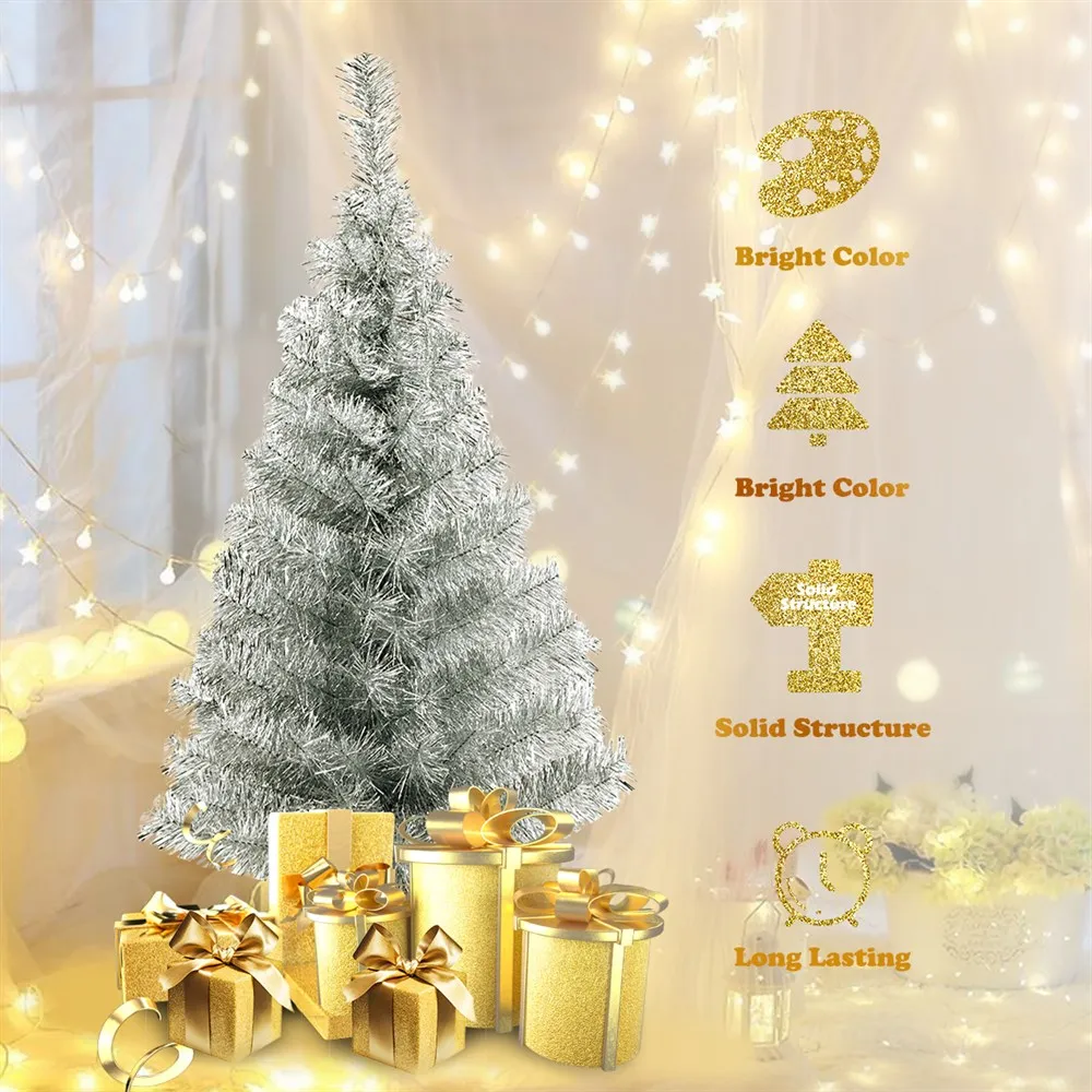 

Costway 3FT Silver Tinsel Christmas Tree Unlit Artificial Plastic CM22105