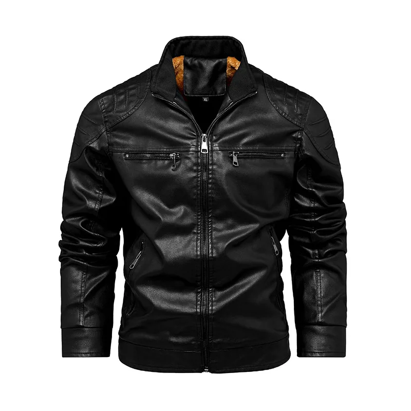 

Vintage Motorcycle Jacket 2021 Men Fashion New Biker Leather Jacket Male Plus Velvet Thickening Coat Winter Fleece Pu Overcoat