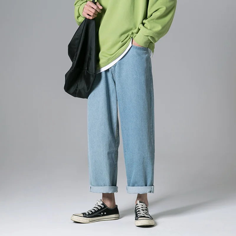 

MOGU 2020 New Fashion Men's Jeans Brand Hip Hop Spring Torn Mens Solid Cotton Straight Tube Loose Vintage Wash Jeans Streetwear