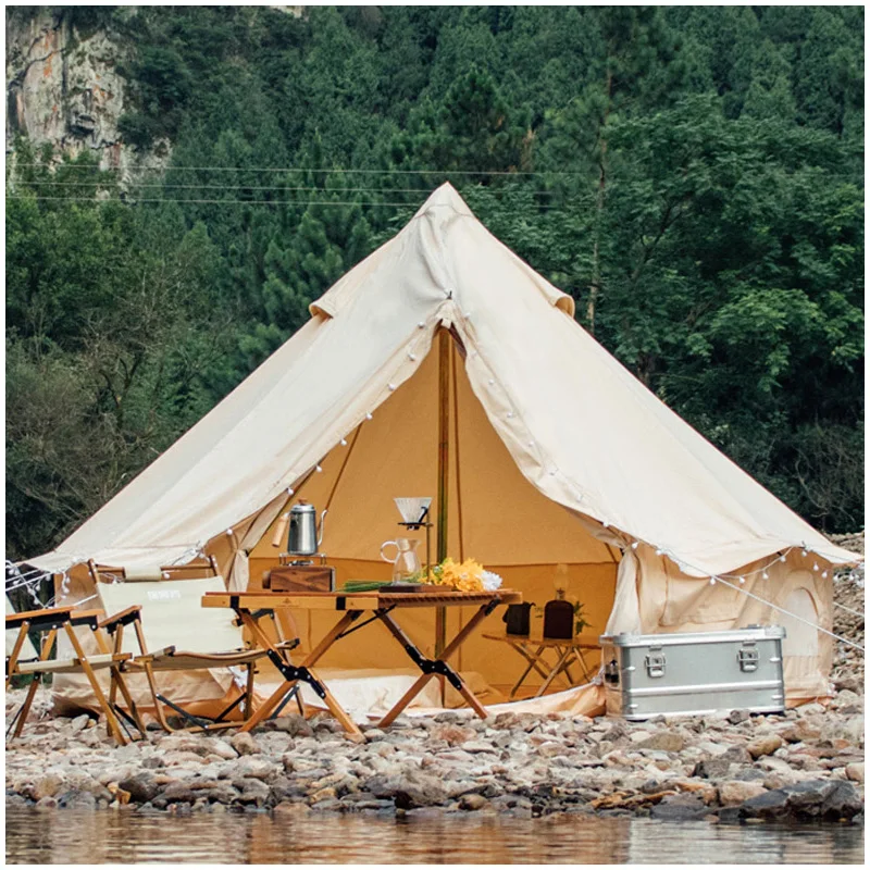 

Outdoor Camping All Season Waterproof Glamping Family Bell Tent 10FT/12FT Cotton Yurt Tents WIth Storage Bag