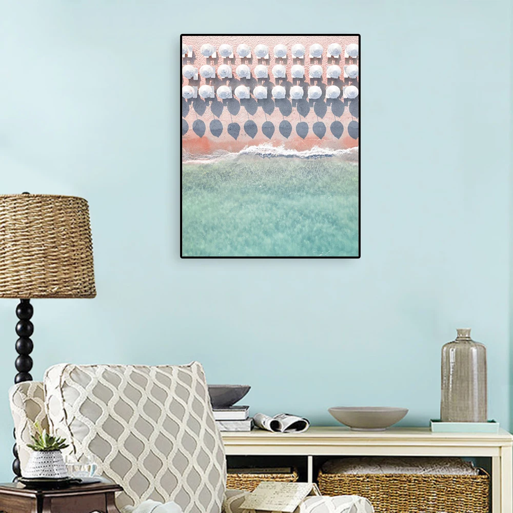 

Seascape Nordic Canvas Art Poster Wall Painting Holiday Beach Blue Sky Coconut Tree Picture Print For Living Room Home Decor