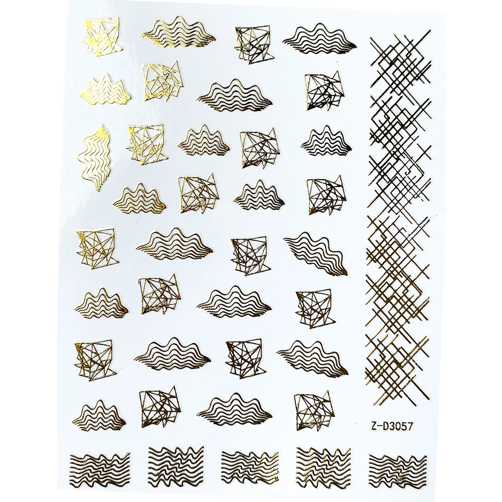1 шт. 3D наклейки для ногтей золотые Геометрические линии самоклеящиеся