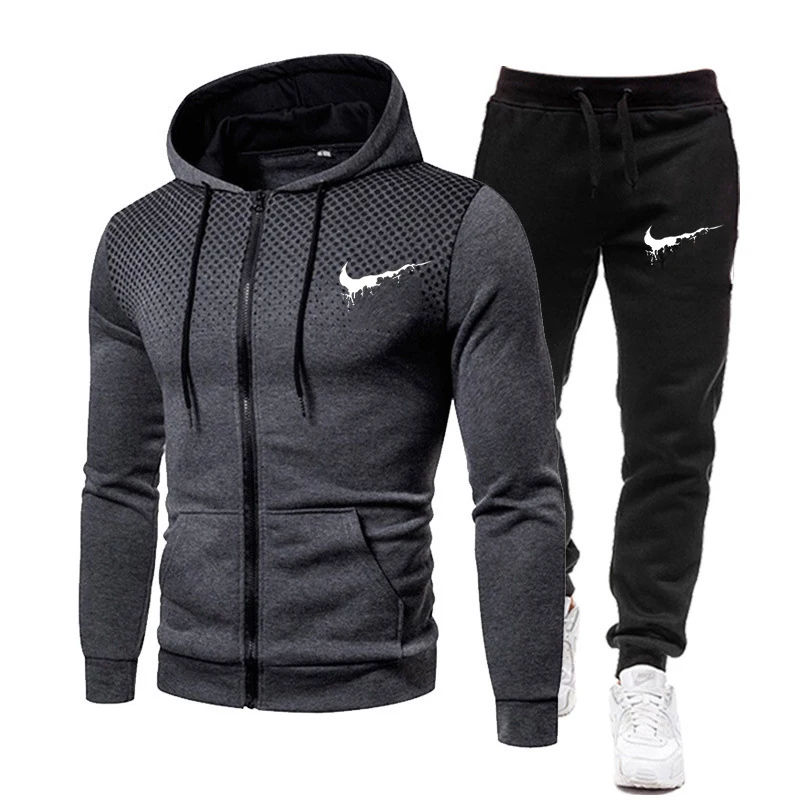 

Men's suit color matching sports suit two-piece suit men's zipper hooded sweater + pants 2-piece suit sportswear sportswear suit
