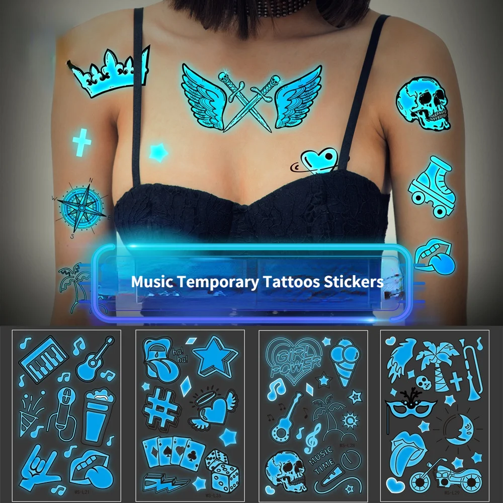 10 шт. музыкальные светящиеся временные тату-наклейки водонепроницаемые боди-арт