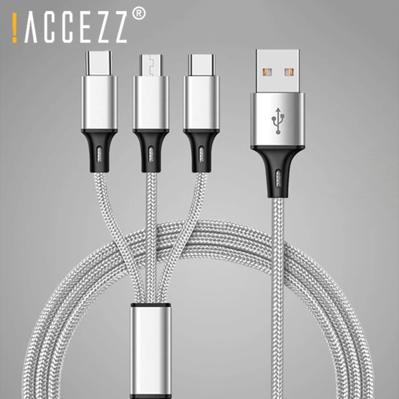 ! ACCEZZ 3 2 в 1 USB кабель с разъемом Micro Type C зарядки для iPhone 7 8 6S Plus X iOS Android Xiaomi