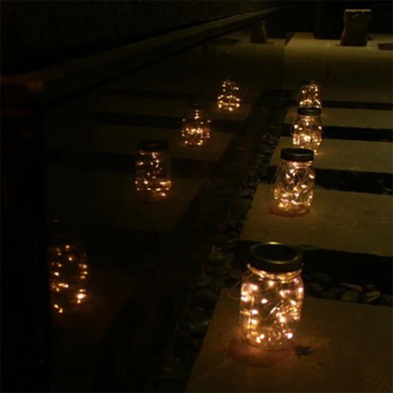 

6Pcs Solar-Powered Mason Lights 20 LEDs Warm White Glass Waterproof Fairy Hanging Lighting for Patio Lamp Decor