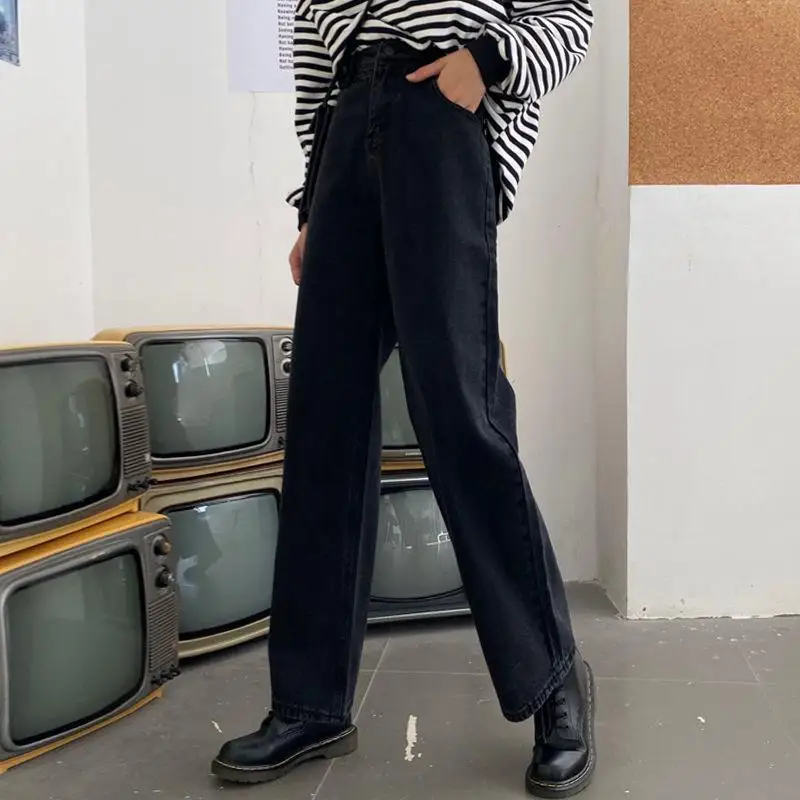 Джинсы модные прямые брюки бойфренды с высокой талией повседневные мешковатые