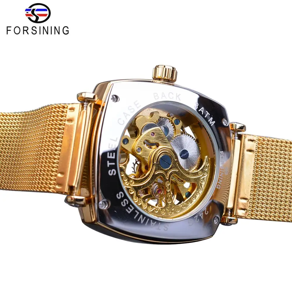 Forsining Golden Square Men Mechanical Watch Business Mesh Steel Belts Automatic Clock Relogio Masculino Hodinky Erkek Kol Saati | Наручные