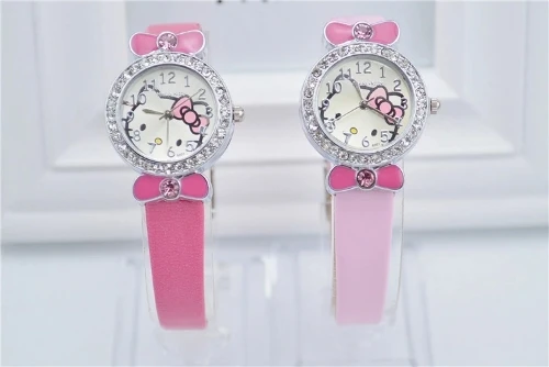 Часы hello kitty KT hello kitty с кожаным ремешком, наручные часы, детские настольные модные часы - Цвет: Другое