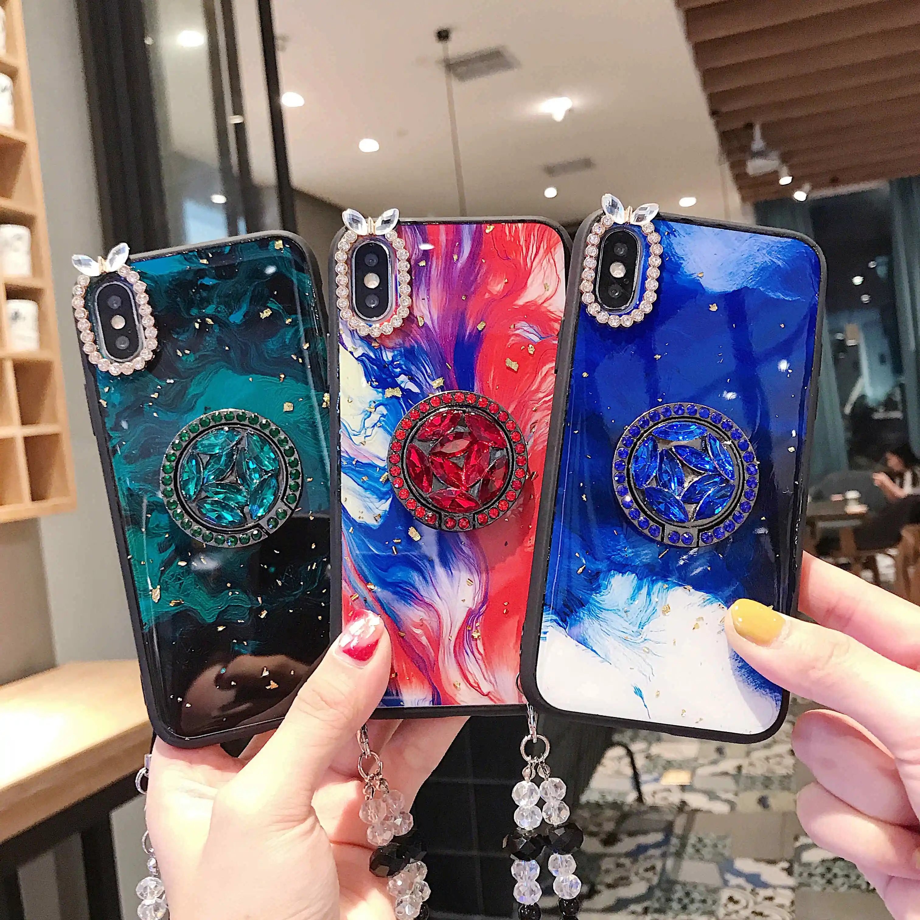 Для samsung Galaxy S10 S9 S8 S10e Note 10 Plus 9 8 роскошный цветной узор ремешок мягкий ТПУ Алмазный