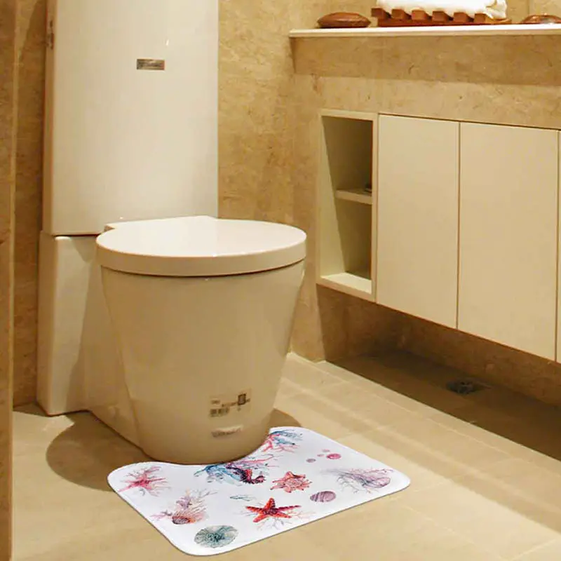 U-Shaped Bath Mat Polyester Absorbent Anti-Slip Anti-Bacterial Modern Rug Bathroom Cartoon Ocean Commode Carpet For Home | Дом и сад