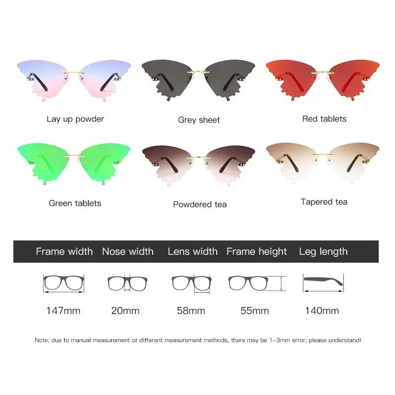 

Women Butterfly Sunglasses Brand Designer High Quality Sun Glasses Luxury Cat Eye Rimless Eyewear UV400 Lunette De Soleil Femme