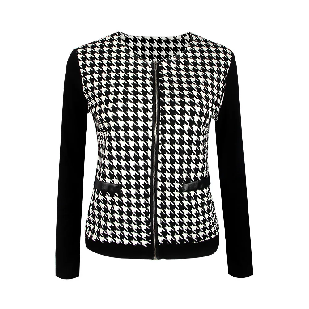 

Jacket Women's 2020 Autumn and Winter European and American Houndstooth Stitching Slim Women's Clip
