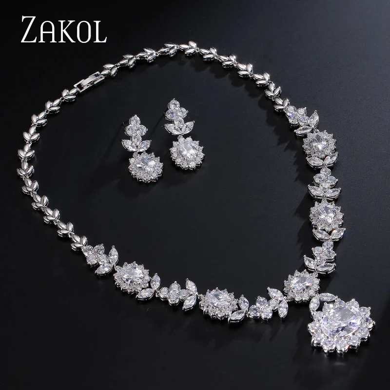 ZAKOL Роскошный белый цвет темно-синий AAA кубический цирконий Ювелирные наборы для