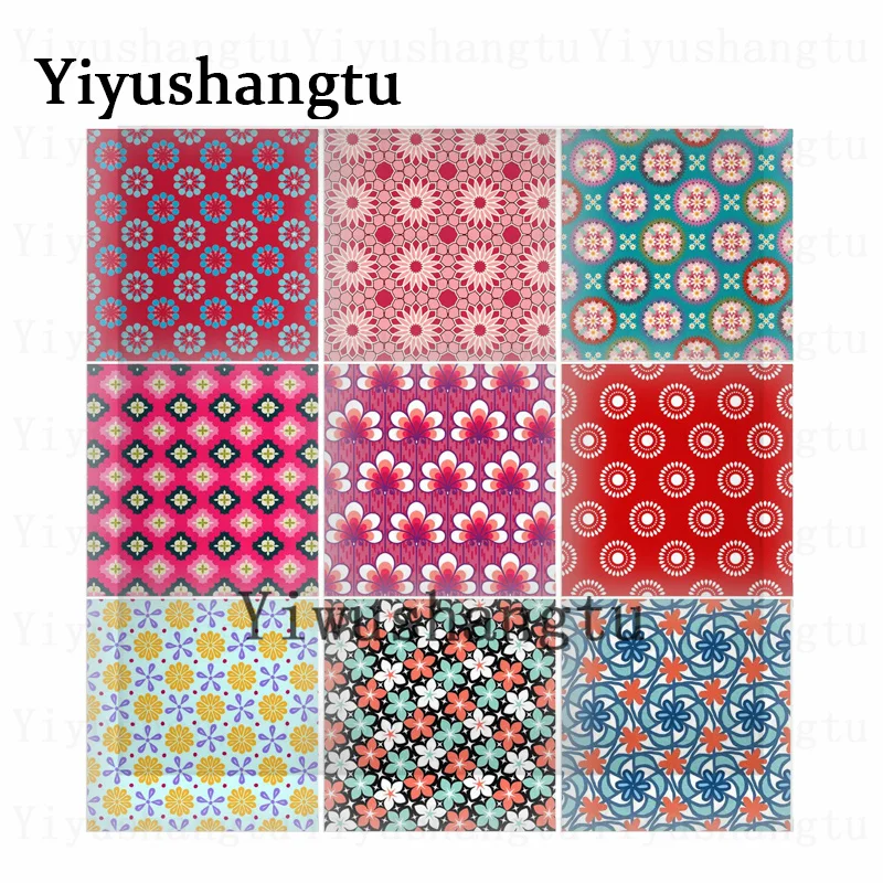 

Red small flowers group art painting 12mm/20mm/25mm/30mm Square photo glass cabochon demo flat back Making findings