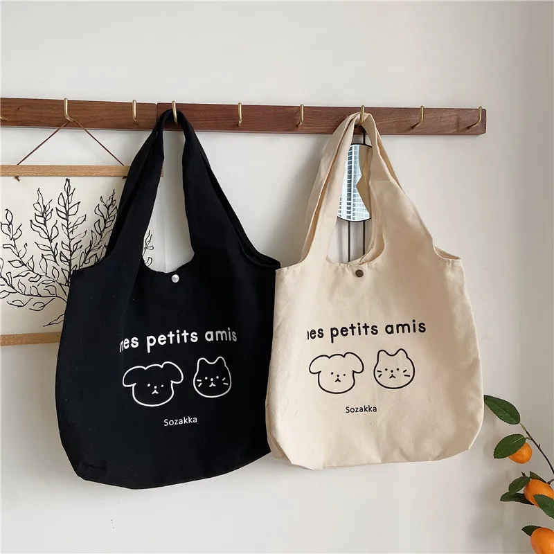 

Women Handbags Student Casual Totes Canvas Shoulder Bags Cartoon Printing Girls SchoolBags Lady Large-Capacity Eco Shopping Bags